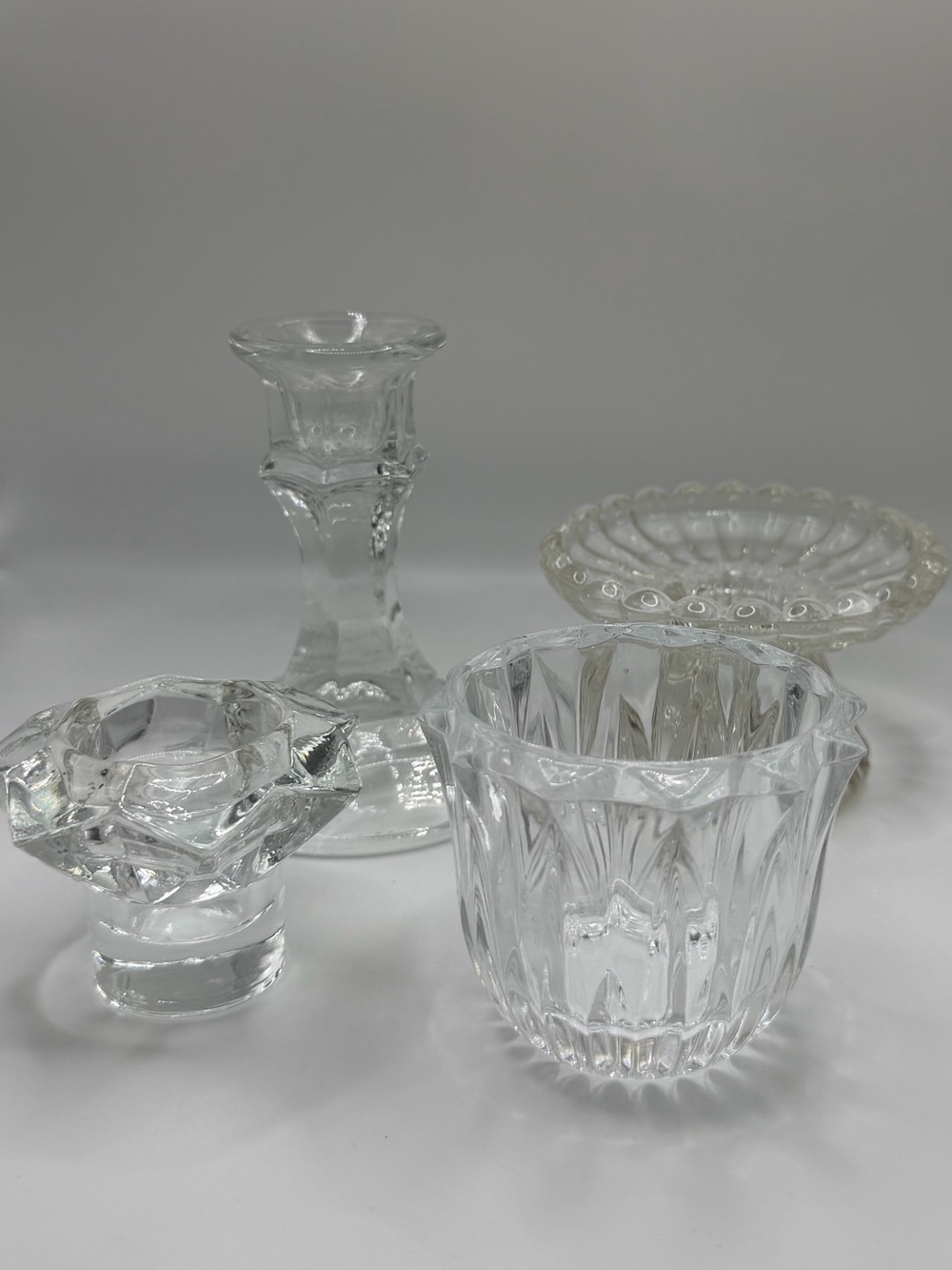 Vintage Glass Candlesticks Mismatched Set of Four Candle Plate Decor